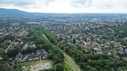 Aerial Shot of Bielsko-Biala in Forested Mountains