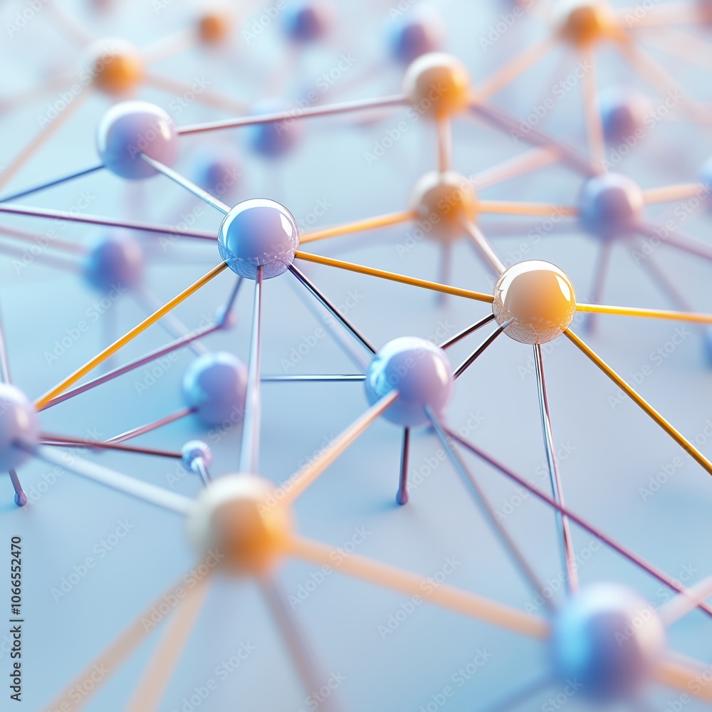 Poster abstract representation of interconnected spheres and lines illustrating a molecular structure conce