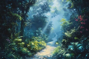 A Sunlit Path Through a Lush, Green Forest