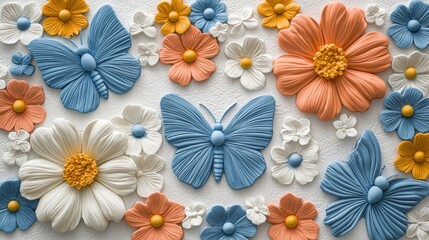Colorful Butterflies and Flowers in Cheerful Arrangement