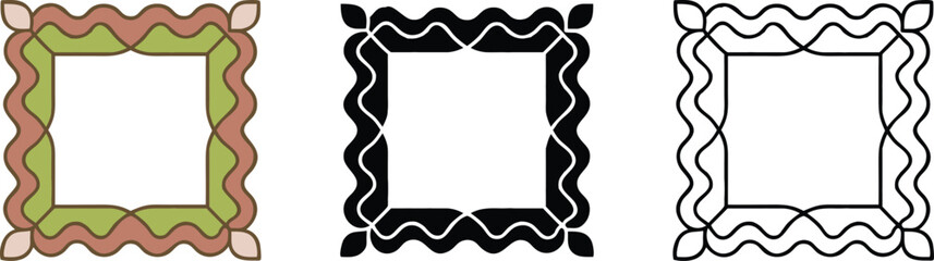 Ornamental Picture Frame With Wavy Border And Leaf Corners