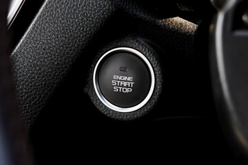 Close up engine car start button. Start stop engine modern new car button,Makes it easy to turn...