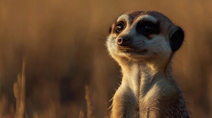 Fototapeta premium Close-up Portrait of a Curious Meerkat with Blurry Background