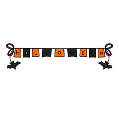 A banner for Halloween with bats and purple bows