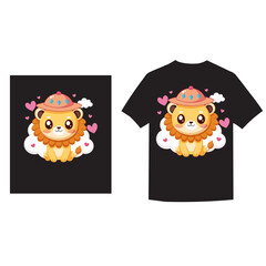 Cute lion cub wearing a hat on a cloud T-Shirt Design.