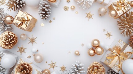 Fototapeta premium Gold and White Christmas Flat Lay Mockup Background Pro