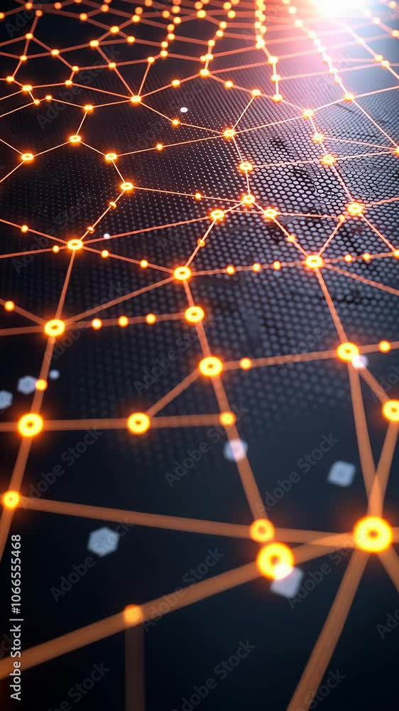 Aufkleber glowing network grid with dynamic connections over dark surface