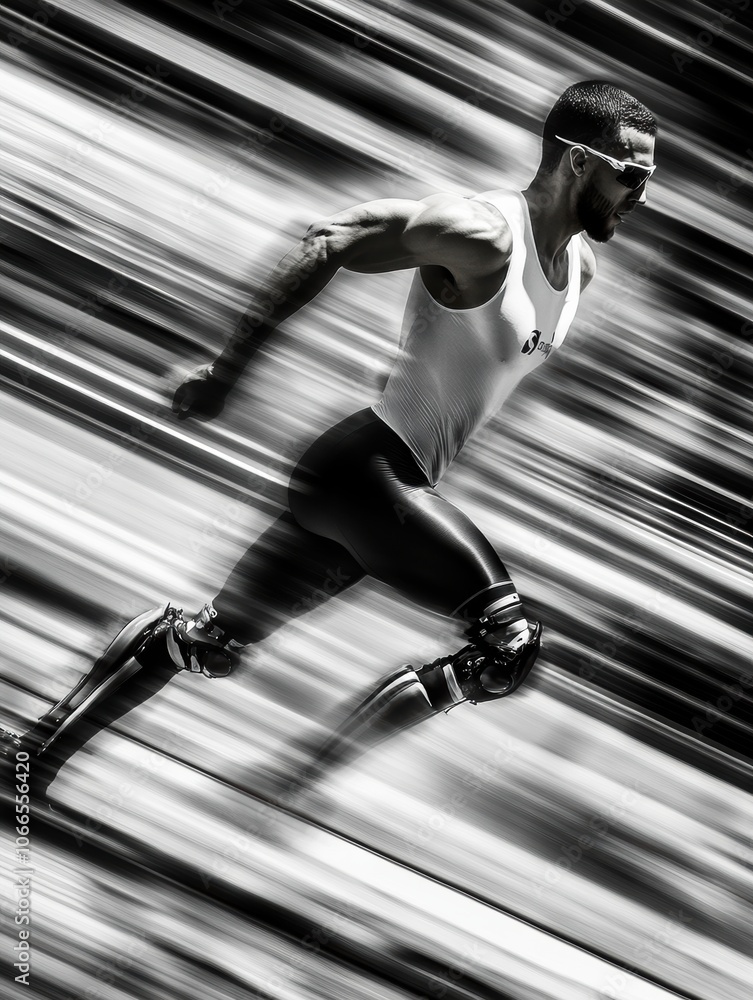Aufkleber An athlete is sprinting on a track, showcasing determination while using a prosthetic leg in a competitive setting. Generative AI