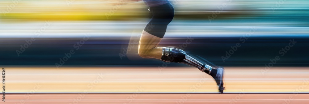 Leinwandbilder an athlete is passionately running on a track using a prosthetic leg, demonstrating strength and spe