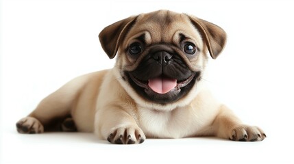 Obraz premium Playful Pug Smiling with Tongue Out on White Background