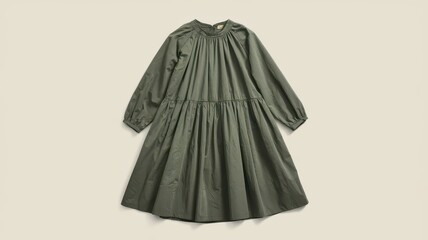 Green Gathers frock isolated background for fashion textile design. Green frock dress silhouette design background