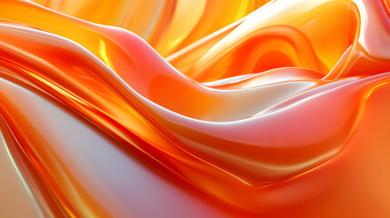 Obraz premium Abstract 3D Rendering of Shiny Orange and Yellow Liquid Waves, Creating a Dynamic and Textured Background