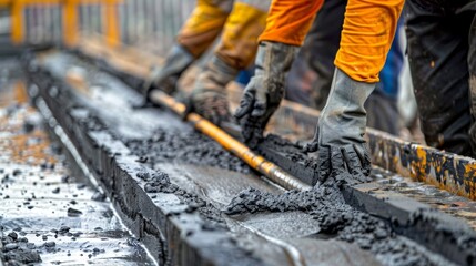 Fototapeta premium Workers use specialized tools to take samples of the concrete and test its strength and durability.