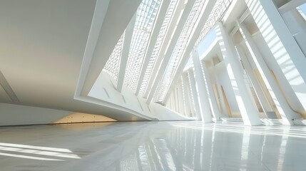 Obraz premium White Abstract Geometric Architecture - a captivating and modern indoor scene. The geometric shapes create an engaging and stylish atmosphere.