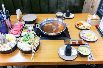 Korean style Shabu Shabu. Two types of broth. Mild and spicy taste