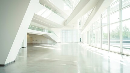 Fototapeta premium White Abstract Geometric Architecture - a captivating and modern indoor scene. The geometric shapes create an engaging and stylish atmosphere.