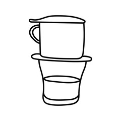 black and white line art illustration of vietnamese coffee drip