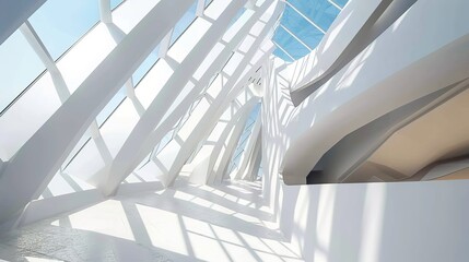 Fototapeta premium White Abstract Geometric Architecture - a captivating and modern indoor scene. The geometric shapes create an engaging and stylish atmosphere.