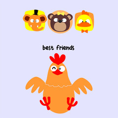 Cute Cartoon illustration designs are suitable for children's t-shirt designs, screen printed t-shirts, greeting cards and others.