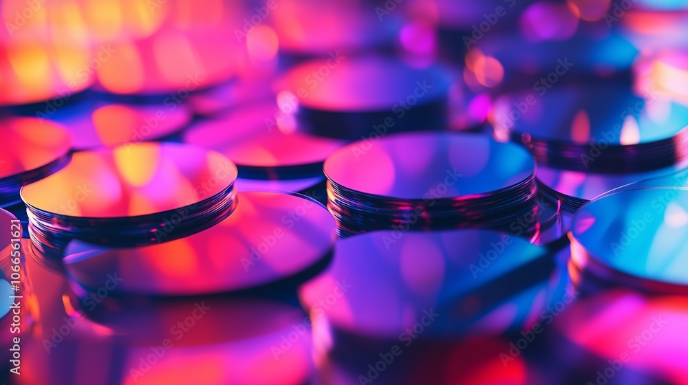 Poster colorful reflections of circular objects arranged artistically in a modern display creating a vibran