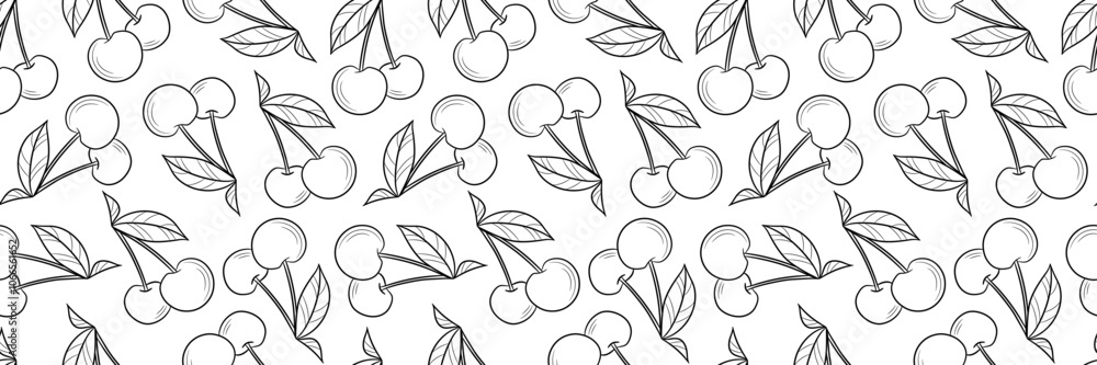 Aufkleber cherry line art vector repeat pattern banner, seamless horizontal cover background design