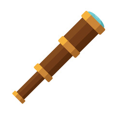 A spyglass. A colored telescope icon. The navigation tool of the ship's captain. Vector illustration of a spyglass for traveling across seas and oceans.