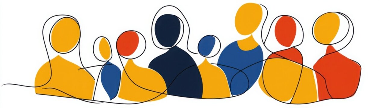 Naklejki Abstract line art featuring diverse family figures in simple shapes reflecting unity and togetherness