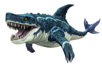 Fototapeta premium A fierce, prehistoric-looking shark with sharp teeth and a menacing expression, isolated on transparent or white background