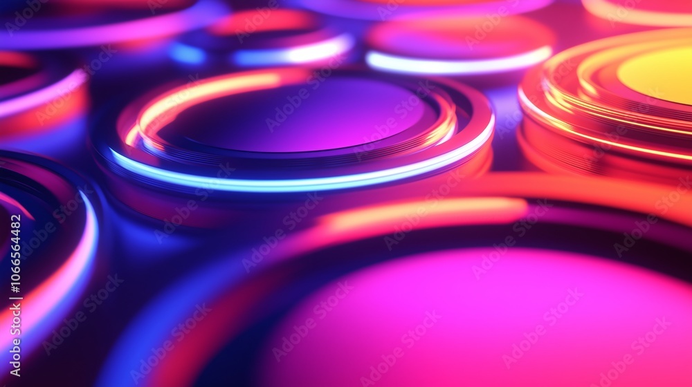Aufkleber colorful abstract circles with neon lighting creating a vibrant atmosphere in a dark setting