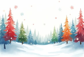 Obraz premium Serene watercolor abstract background featuring colorful trees and snowy landscape, perfect for Christmas themes and winter designs