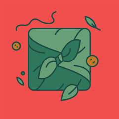 Traditional Japanese wrapping cloths icon. Vector flat illustration. Furoshiki technique, textile wrap - present knot package icon - silk and cotton package symbol.