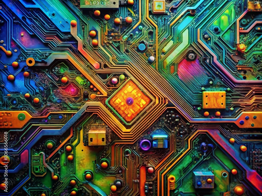 Poster abstract aerial view of a printed circuit board design for modern technology backgrounds, digital te