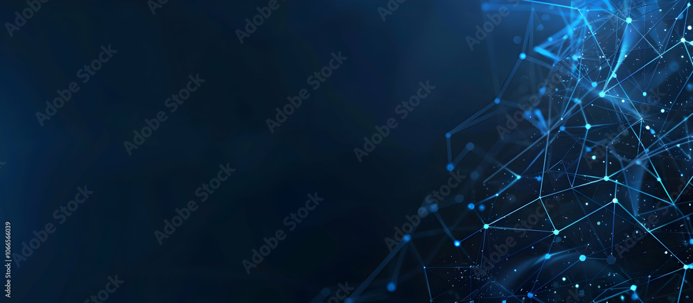 Poster abstract background with digital connections and network grid waves on a blue backdrop
