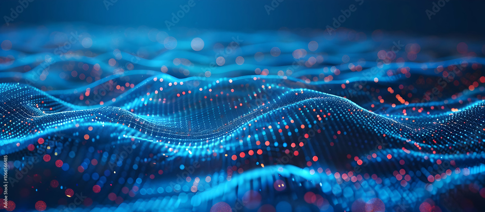 Aufkleber abstract background with digital connections and network grid waves on a blue backdrop