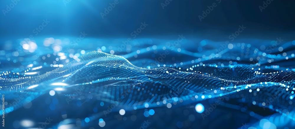 Poster abstract blue background with a digital mesh and network connections