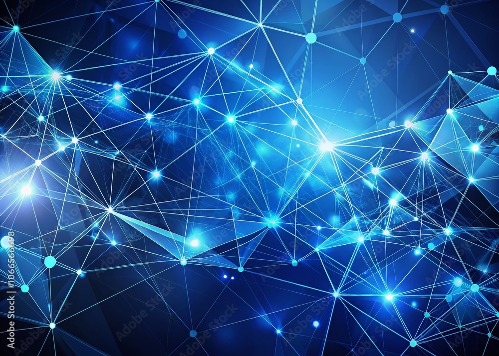 Aufkleber abstract blue polygonal geometric background with bokeh effect - molecules, communication, connected
