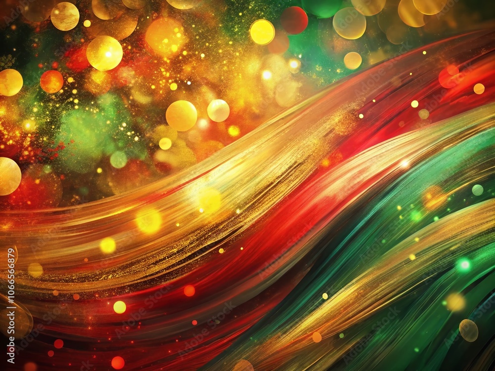 Poster abstract bokeh background with dynamic brush strokes in earthy tones of red, green, and gold for tex