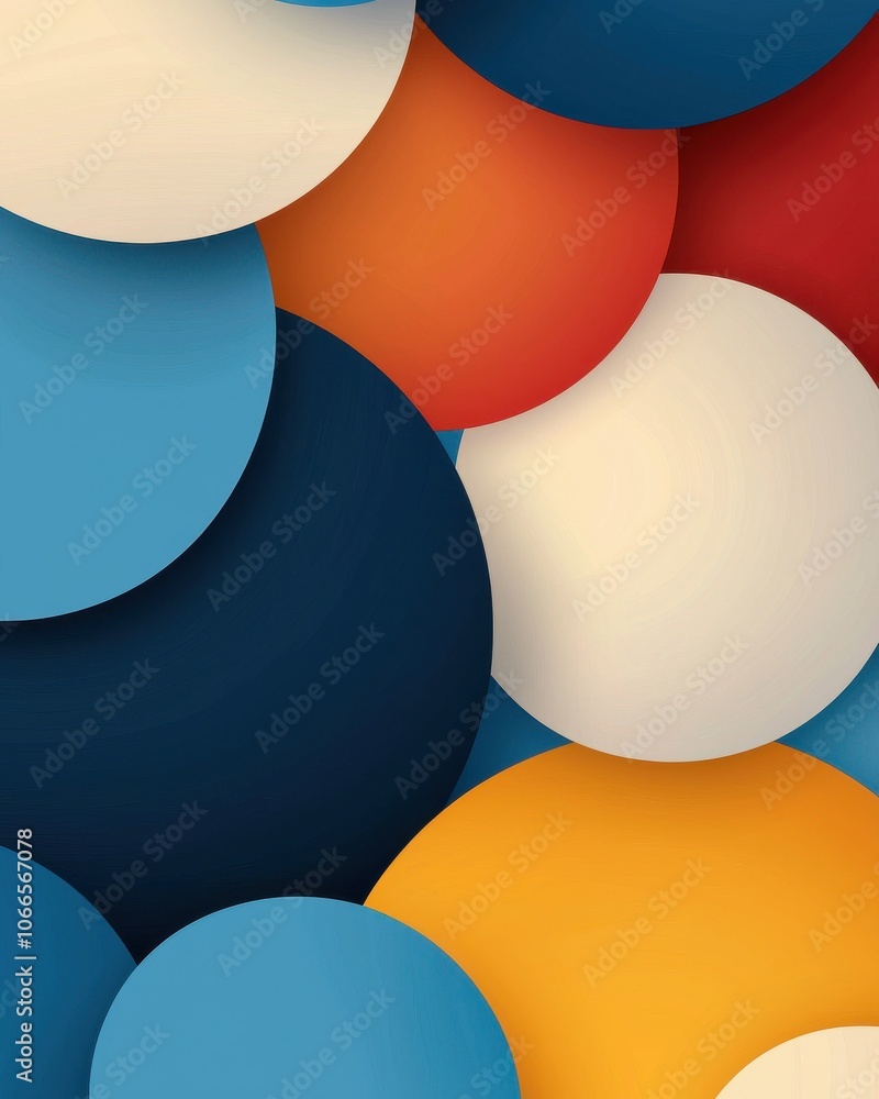Poster colorful abstract circles in various sizes on a textured background.
