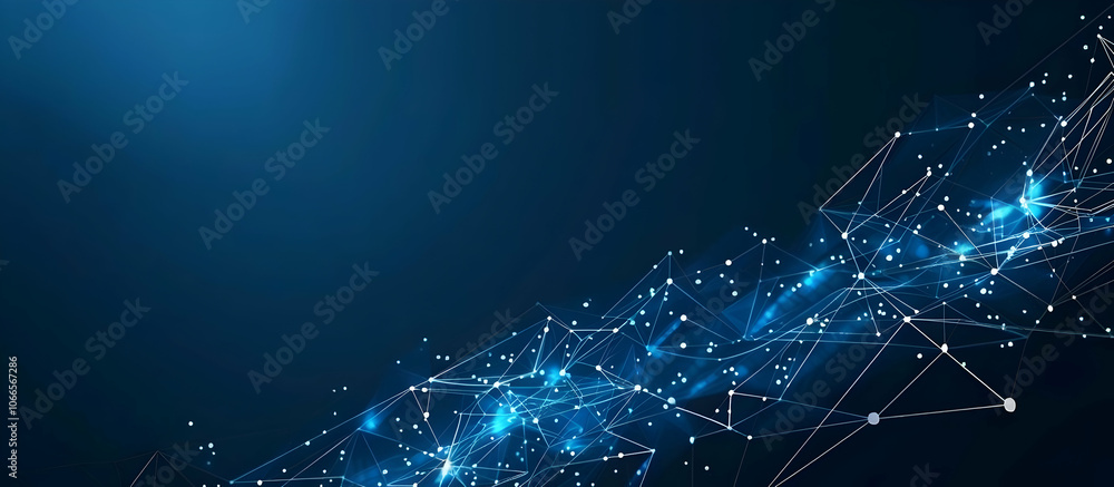 Poster abstract blue background with a digital mesh and network connections
