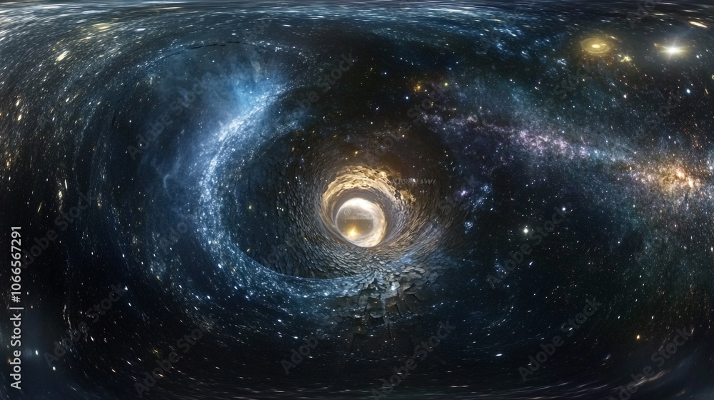 Poster a stunning view of a swirling galaxy with stars and cosmic elements in a deep space setting
