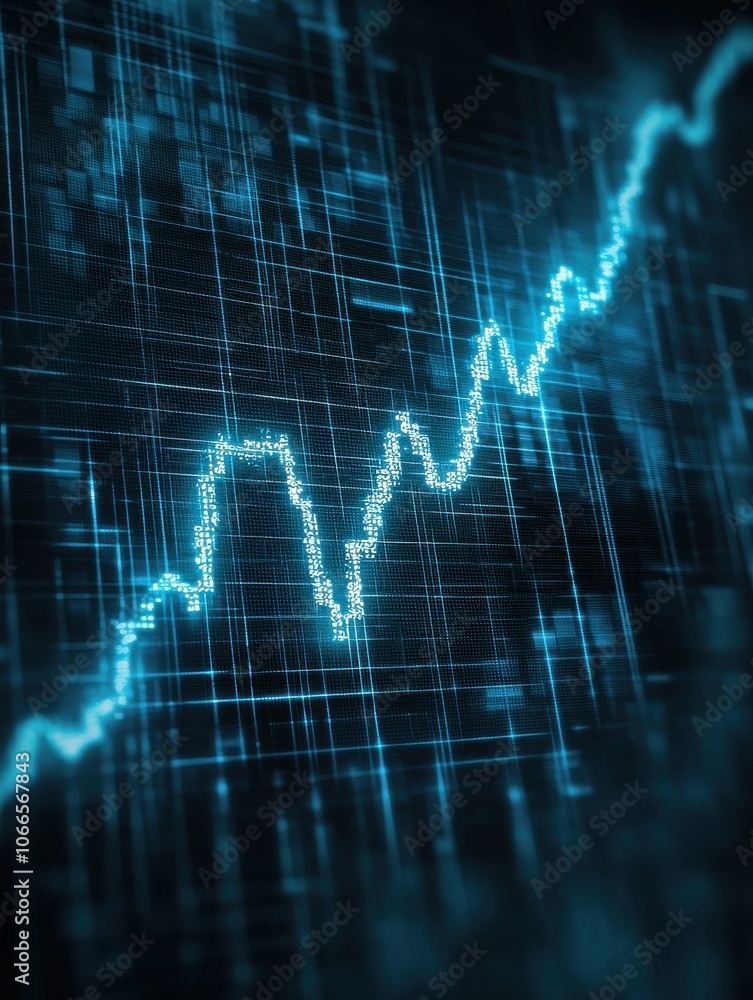 Poster dynamic blue data graph representing financial growth on a dark background.