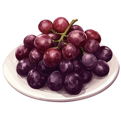 Grapes on a plate isolated on white background. Vector illustration.