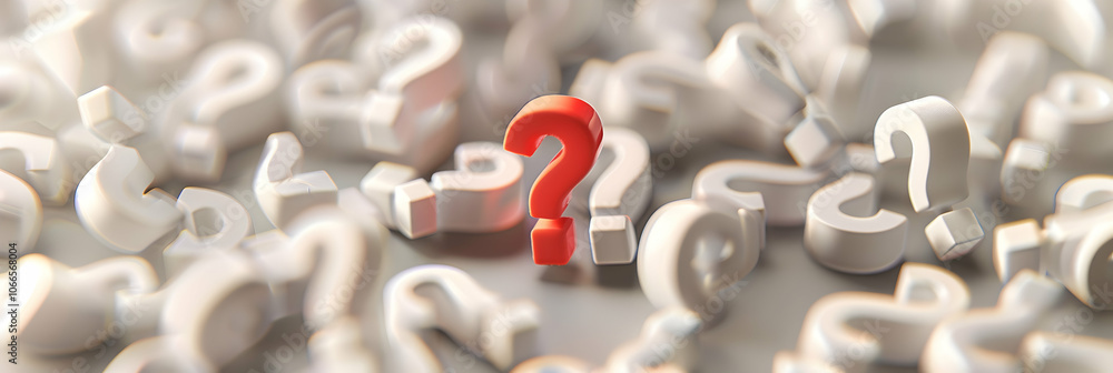 Poster 3d rendering of a question mark background with one red sign