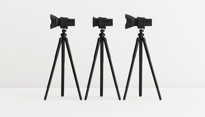 Digital camera tripod with adjustable legs isolated on white 3D illustration, isolated on white background