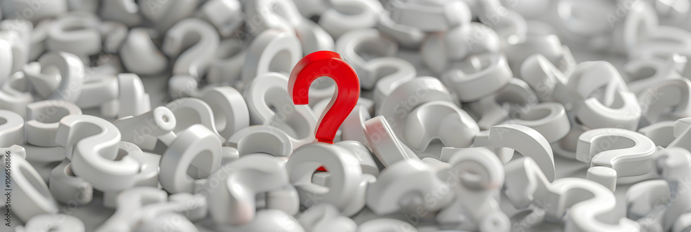 Poster 3d rendering of a question mark background with one red sign
