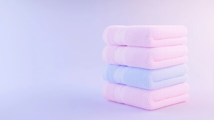 Folded bath towels in pastel colors isolated on white 3D illustration, isolated on white background