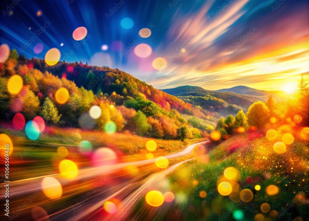 Poster abstract landscape photography with soft blur and motion bokeh effects for artistic vibes, nature sc