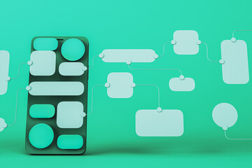 UX UI flowchart connection node designer creative planning application process development data...