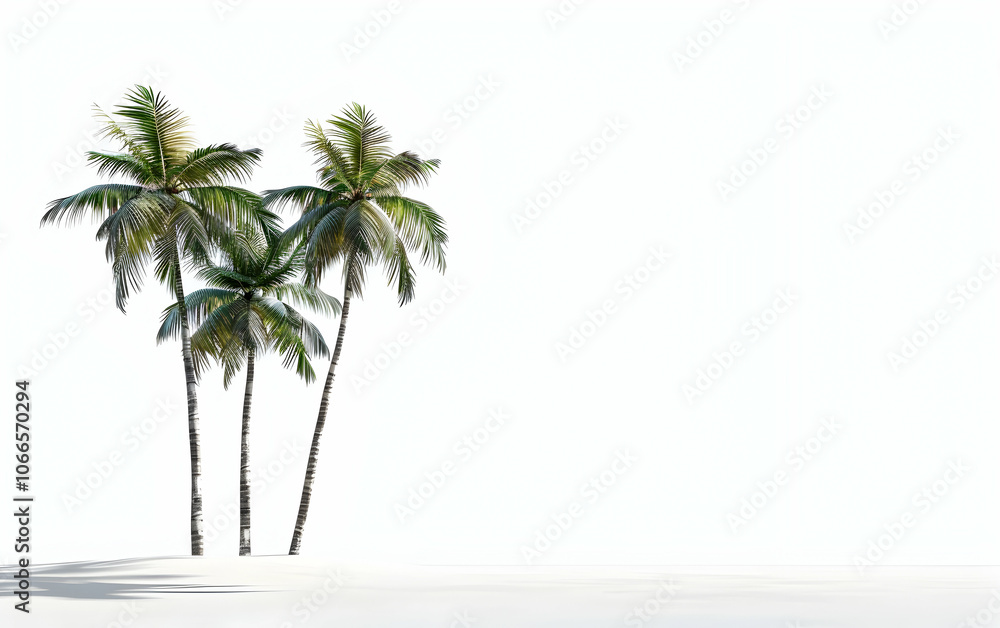 Poster 3d rendering of three palm trees isolated on a white background