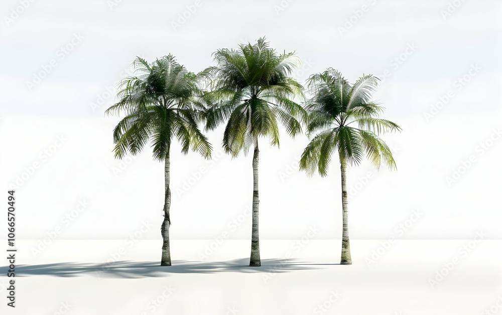 Poster 3d rendering of three palm trees isolated on a white background
